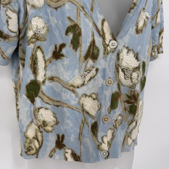 Talbots Sz L Floral V Neck‎ Short Sleeve Cardigan Embroidered Beaded Classic - Picture 4 of 7